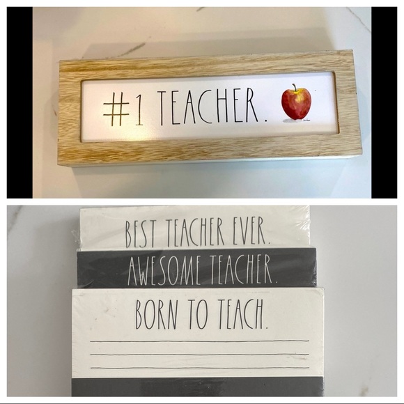 RAE DUNN #1 Teacher Wood Sign and Paper Pad Set